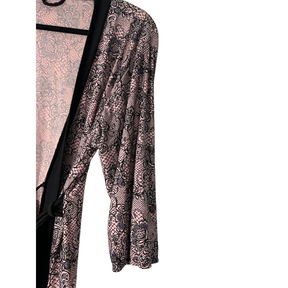Marilyn Monroe Intimates Robe‎ Womens Size L Pink Black Paisley Floral Print - Picture 5 of 11
